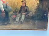 a painting of a boy and a girl sitting in a field