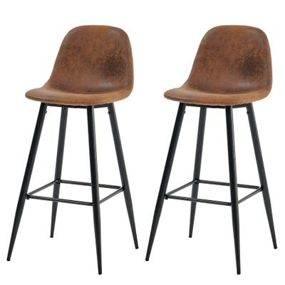 une paire de tabourets de bar en cuir marron avec des pieds noirs
