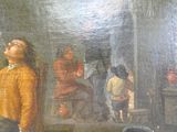 un tableau représentant un homme assis sur un tabouret dans une pièce