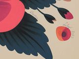 a picture of a painting of a bird with a flower on it
