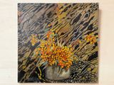 a painting of flowers in a vase on a table