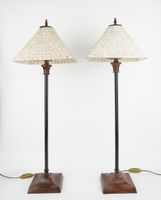Paire de lampes en métal patiné brun et noir (photo 2)