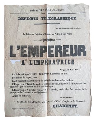 journal sur lequel figure une image en noir et blanc d'un journal portant les mots « l'empereur à l'impératrice »