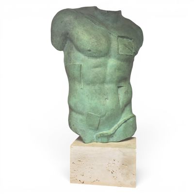 sculpture of a male torso on a marble base