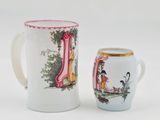 two mugs sitting next to each other on a white surface