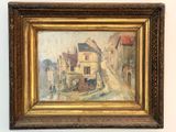 tableau représentant une scène de rue avec des bâtiments et une calèche