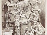 a drawing of a woman reading to a group of children