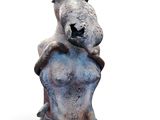 statue of a goat with horns on its head on a white background