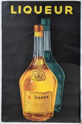 an advertisement for liqueur with a bottle of liqueur next to a bottle of liqueur