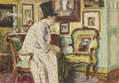 painting of a woman sitting in a chair in a room