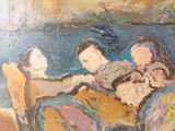 a painting of a group of people sitting on a couch