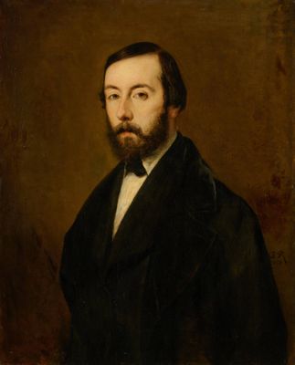 un tableau représentant un homme barbu en costume noir