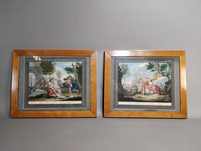 D'après Jaquemus GUARAMA paire de gravures réhausées d'aquar…