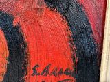 a picture of a painting of a red and black cat