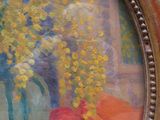 a painting of flowers in a vase on a table