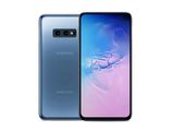 samsung galaxy s10e smartphone with a blue screen and a white background