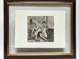 an old black and white drawing of two naked men in a room