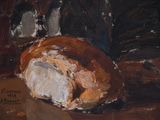 a painting of a loaf of bread on a table