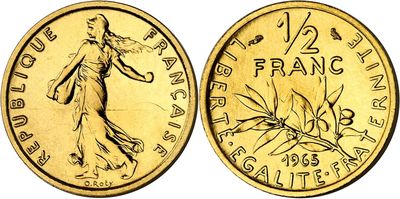 a gold coin with the image of a woman on it
