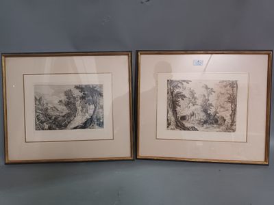 two framed pictures on the wall of a room