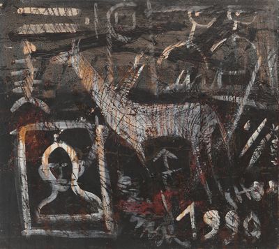 an image of a painting of a dog and a cat in a room