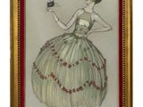 painting of a woman in a green dress holding a glass of wine