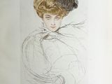 drawing of a woman in a hat with a feather on her head