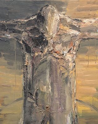 a painting of a man with a cross on it