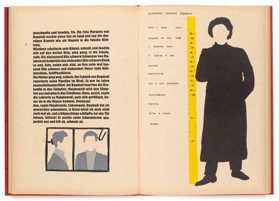 an open book with a picture of a man in a black coat