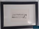 a black and white drawing of a fence in a black frame