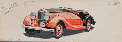 drawing of an orange car with a black top and a white background