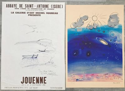 deux affiches accrochées au mur d'un immeuble, sur lesquelles figurent des dessins