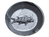 a fish that is sitting in a pan on the table