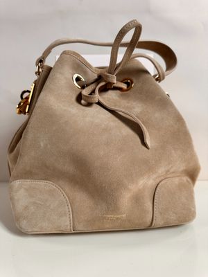 beige sued bucket bag with drawstring