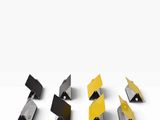 un ensemble de quatre pièces métalliques dotées de lames jaunes et noires