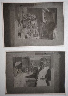 deux photos en noir et blanc d'une femme et d'un homme dans une cuisine