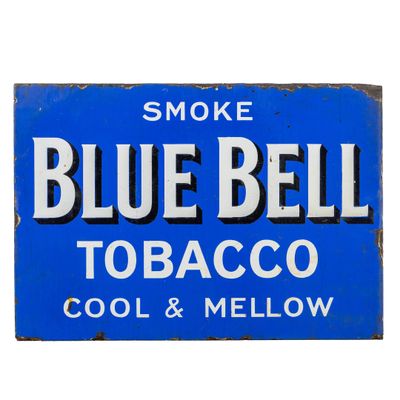 Enseigne publicitaire émaillée double face, "Blue Bell Tobac…
