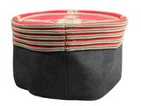 a black and red hat with a red stripe on it