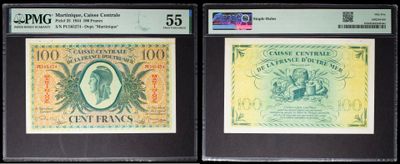three different types of currency are on display in a display case