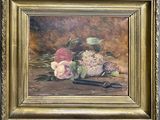 painting of a still life of flowers and a pair of scissors