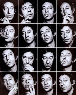 photographie en noir et blanc représentant plusieurs portraits d'un homme en train de fumer une cigarette