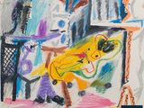 a drawing of a child ' s drawing of a woman in a yellow dress
