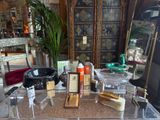 a glass table with a lot of items on it