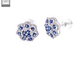 a pair of blue sapphire and diamond stud earrings