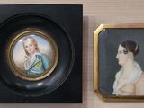 a picture of a woman in a blue dress and a picture of a woman in a white dress