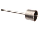 a close up of a drill bit with a white background