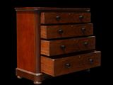 an image of a wooden chest of drawers against a black background