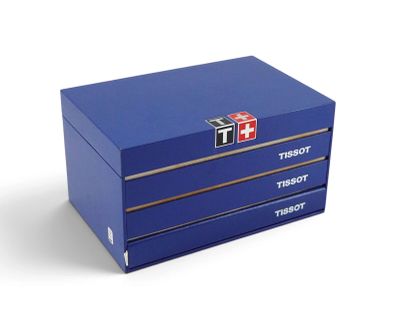 a blue box with three drawers on top of it