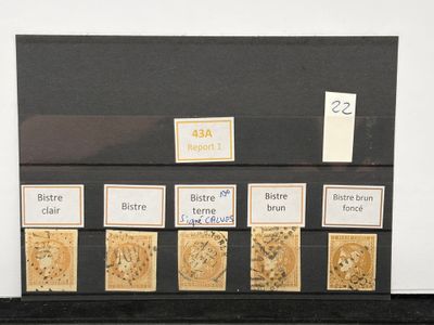 une collection de timbres exposée sur une étagère noire, accompagnée d'étiquettes
