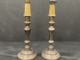 pair of antique brass candlesticks